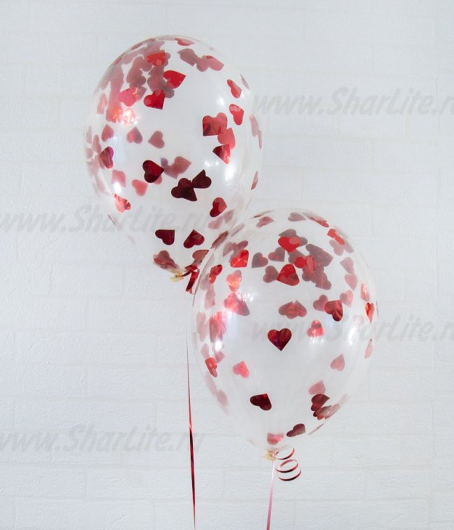 Воздушные шары с конфетти красные сердца
