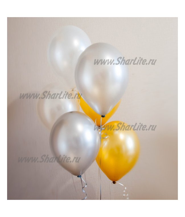 Воздушные шары белые с серебром и золотом