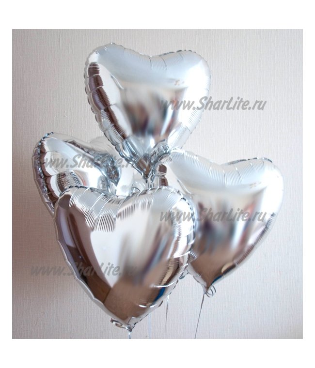 Фольгированные шары Сердца серебро