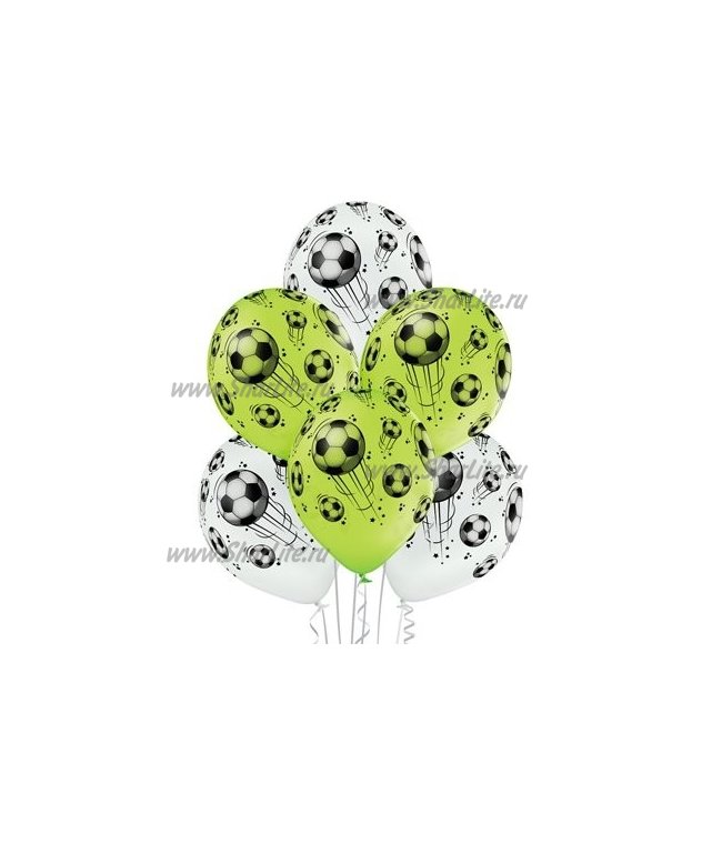 Воздушные шары с рисунком мячей белые и зеленые