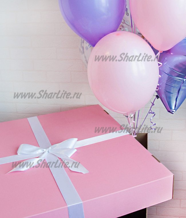 Коробка-сюрприз розовая с шарами №9