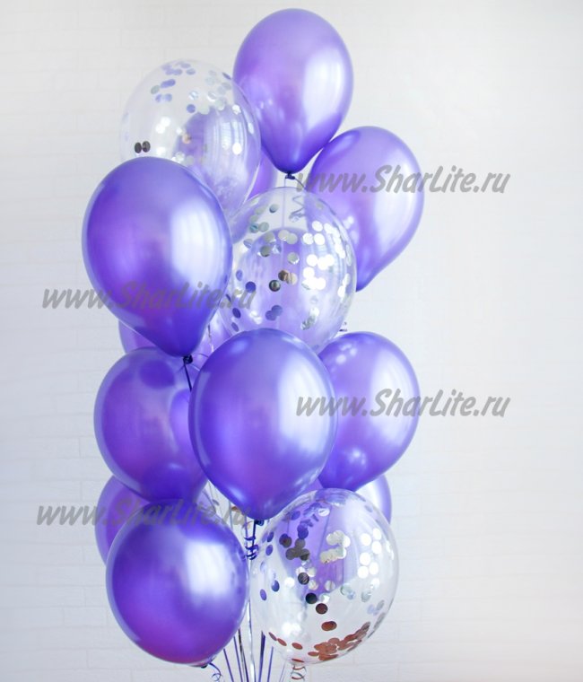 Набор шаров Фиолетовый с серебряным конфетти