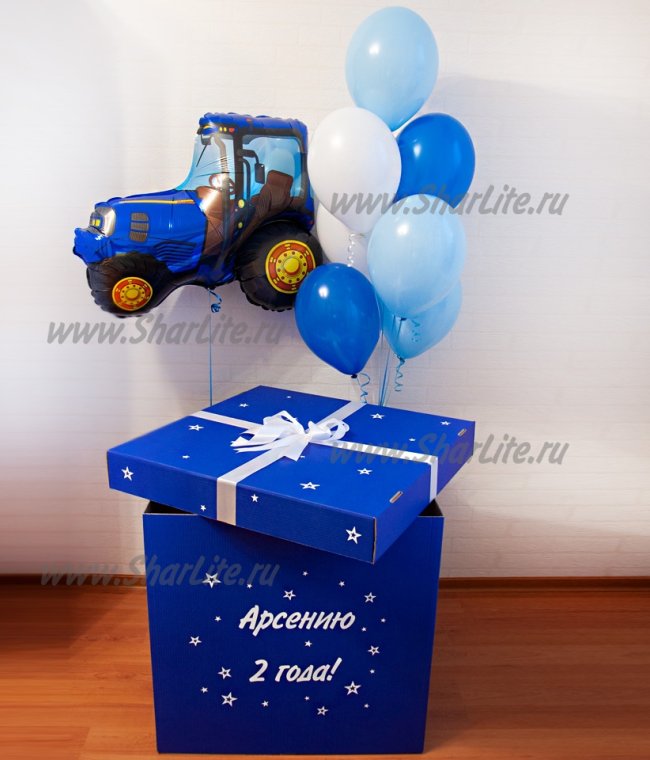 Коробка-сюрприз синяя с фигурным шаром №13