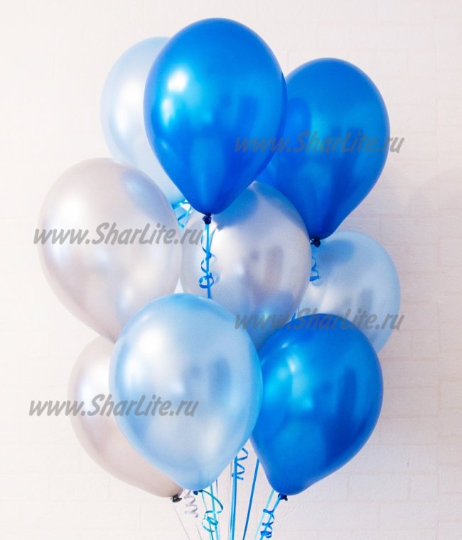 Воздушные шары синие, голубые, серебряные