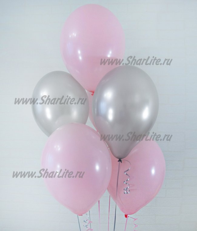 Воздушные шары розовые и серебро металлик