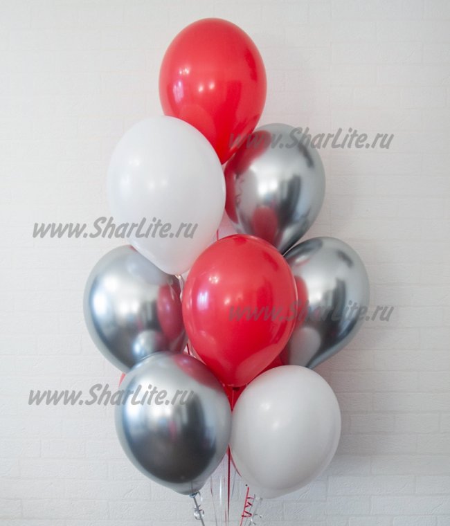 Набор из 15 шаров -красный, белый, серебро ХРОМ